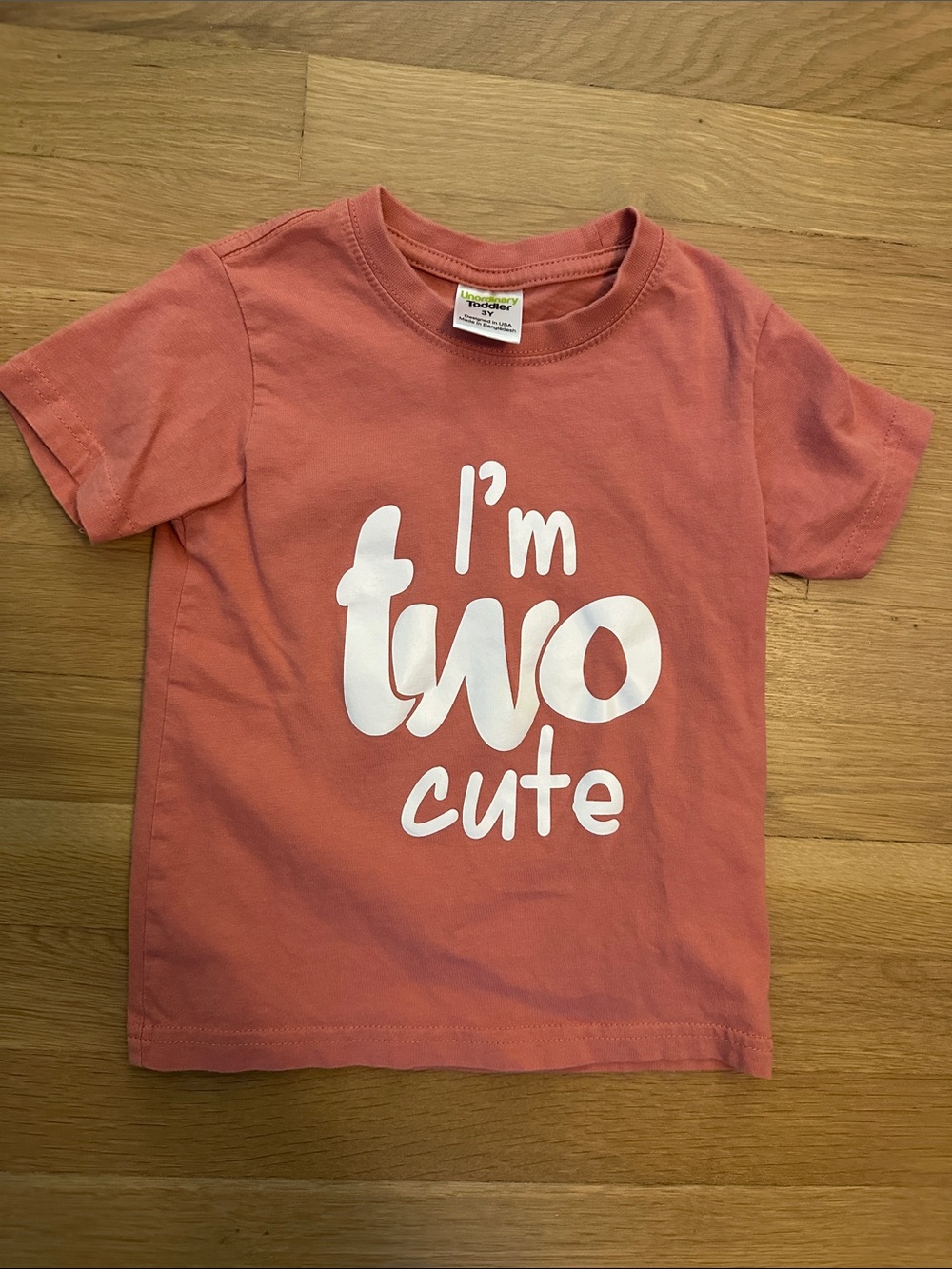Kids Coral Pink 'I'm Two Cute' Short Sleeve Tee